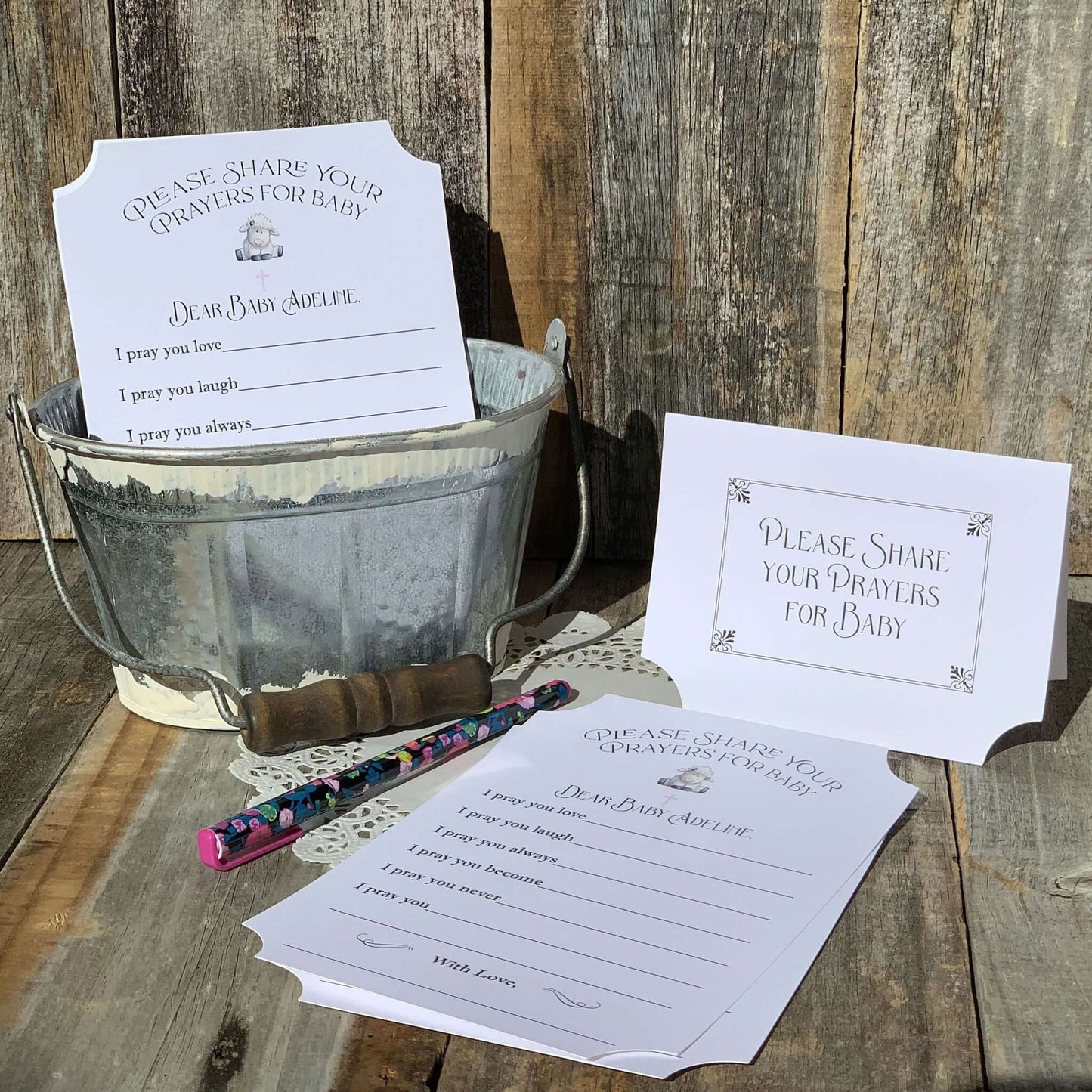 Baby Girl Christening Prayer Cards for baptism celebration.  Have guests fill out a prayer card for baby, a cherished keepsake.