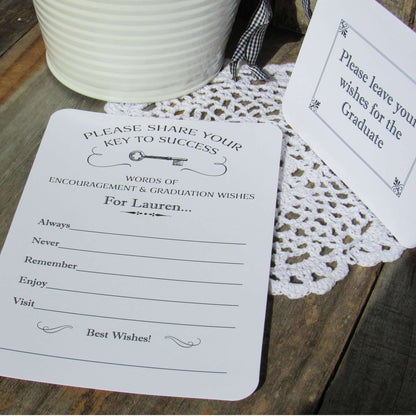 Personalized Graduation Wish Cards, larger cards plenty of room to write your wishes for the graduate.  Printed on white card stock with suggestions for wishes and encouragement.  