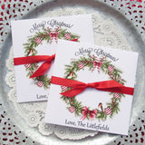 Personalized Christmas gift card holders, adorned with a beautiful holiday wreath these are also perfect to slide a lottery ticket in for a coworker, neighbor or friend.  