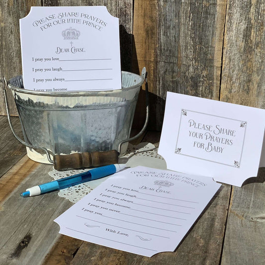 Baptism Prayers For Baby Cards, printed on white card stock and personalized for the guest of honor.