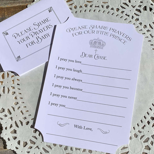 Baptism Prayers For Baby Cards, printed on white card stock and personalized for the guest of honor.