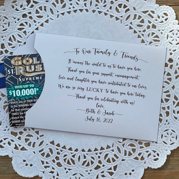 Lucky in love lottery ticket holders for wedding guest favors. Personalized  lucky in love favors perfect for scratch off lotto tickets. by Abbey and  Izzie Designs