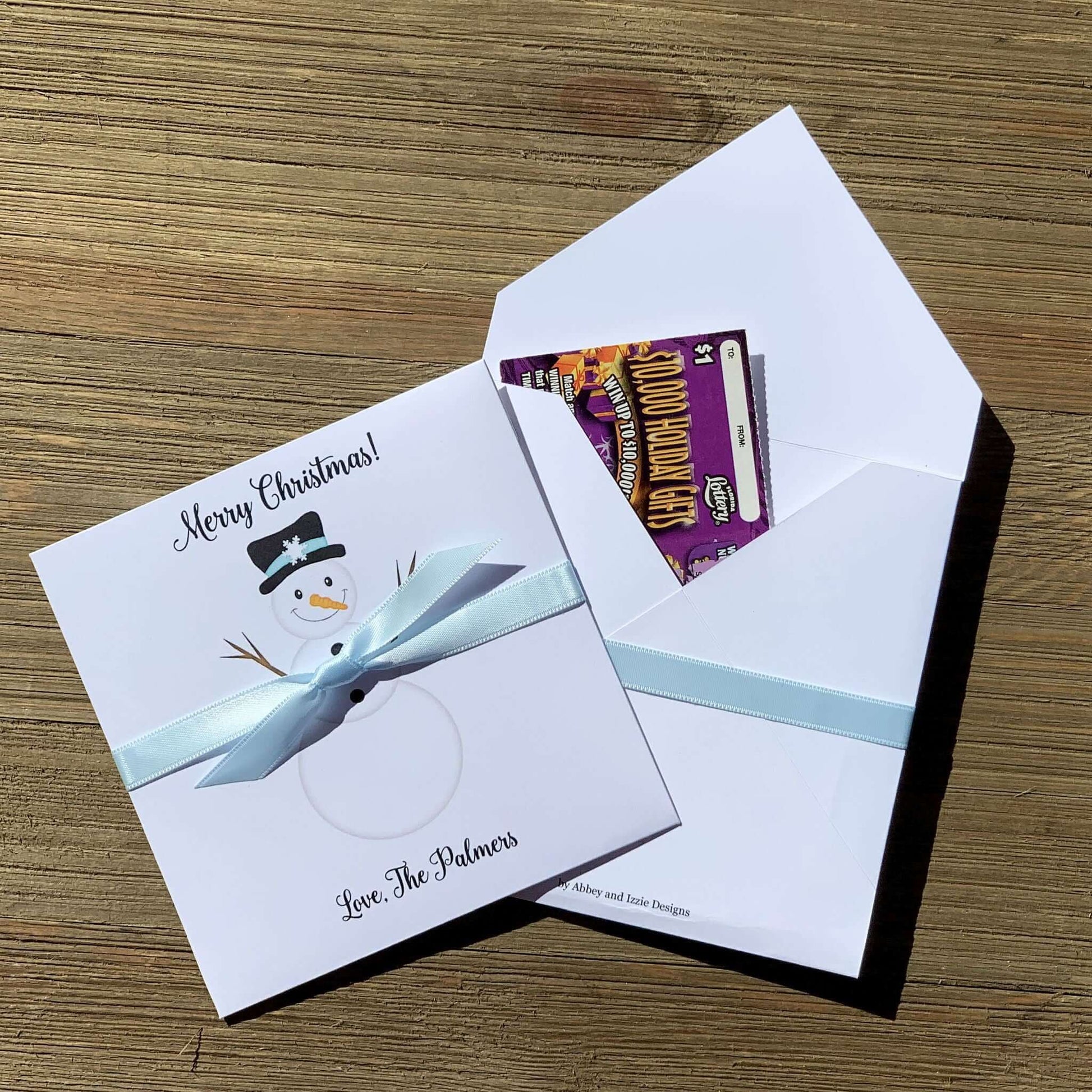 Personalized Holiday Party Favors, slide a lotto ticket in these for a fun party favor.  These are perfect small gifts for co-workers, neighbors, mail man or hand outs for customers.  Slide a business card in with a lotto ticket. 