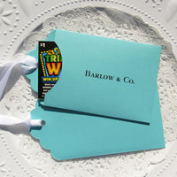 Tiffany Blue Wedding Favors personalized for the bride and groom.  Slide a lottery ticket in to see who wins big at your wedding.  Tiffany  blue wedding favors adorned with a white ribbon which comes attached.