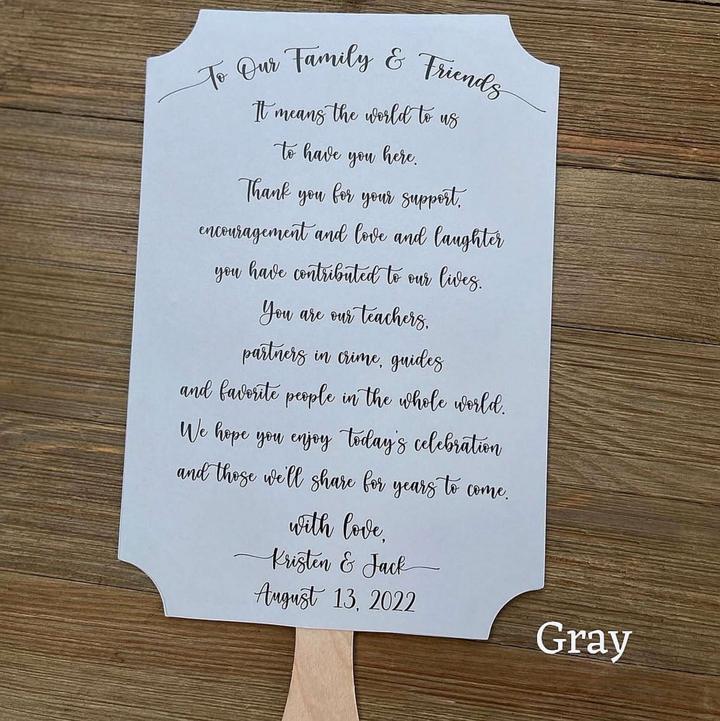 Wedding Guest Fans Personalized with this sweet saying telling your guests how much they mean to you.  Personalized fans for the bride and groom and shipped to you assembled.  