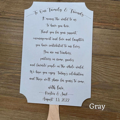 Wedding Guest Fans Personalized with this sweet saying telling your guests how much they mean to you.  Personalized fans for the bride and groom and shipped to you assembled.  